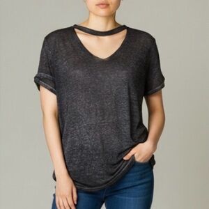 Y2K Hollister Black Burnout Witchy Dark Academia V-Neck Tee, size Small